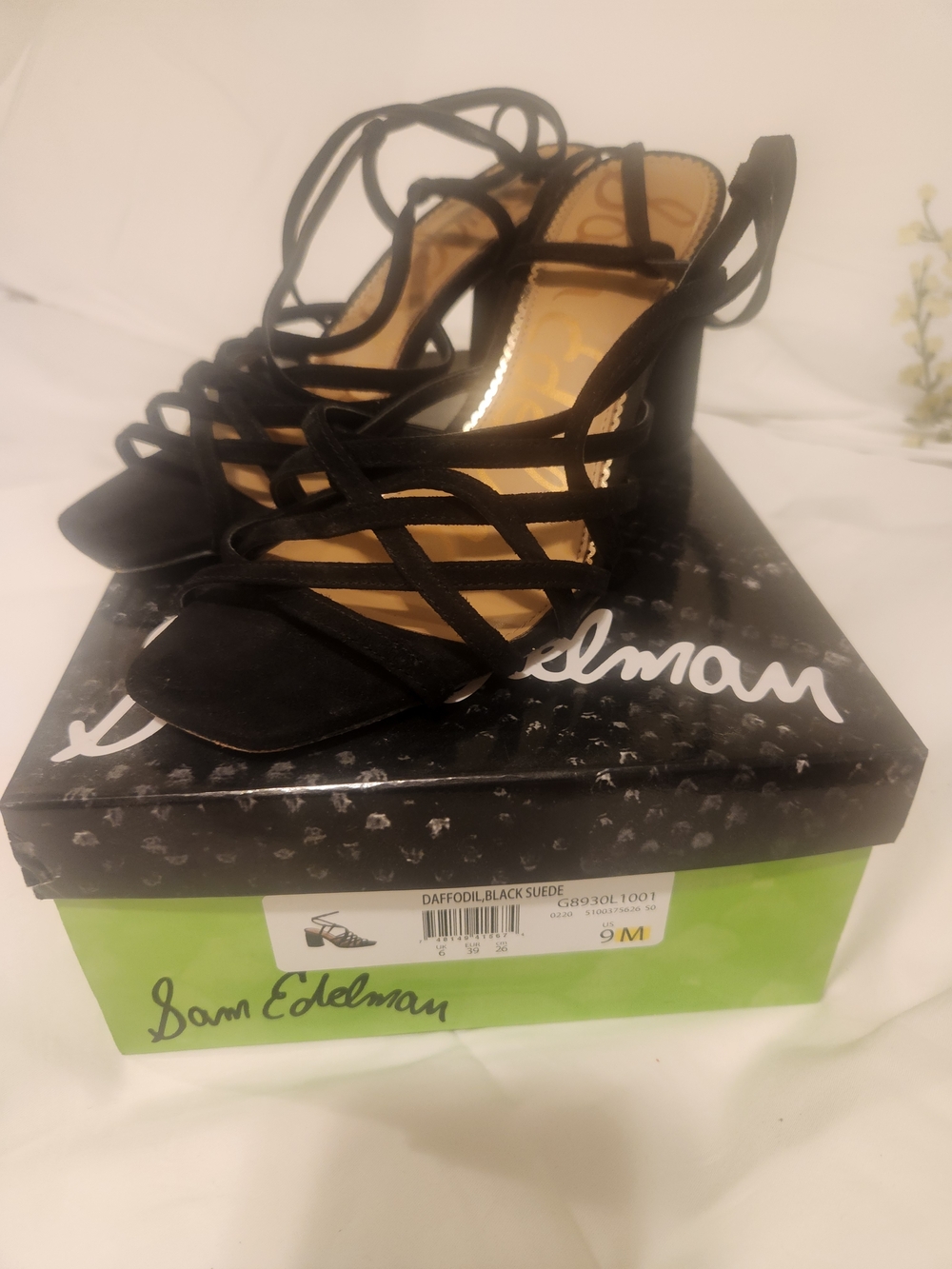 Sam Edelman Daffodil Black Suede Strappy Heeled Sandals